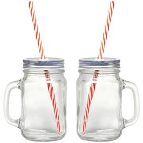 Gourmet By Starfrit 080049-006-0000 16-Ounce Mason Jar Mugs, 2 pk with Straws