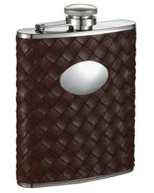 Visol James Brown Weave Pattern 6oz Stainless Steel Hip Flask