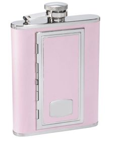 Visol SP Pink Leather 6 oz Flask With Built In Cigarette Case