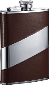 Visol Nathan Brown Leather Stainless Steel Hip Flask - 8oz