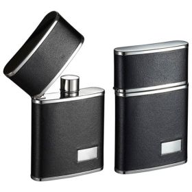 Visol Flip Top Black Leather Stainless Steel 2.5 oz. Hip Flask