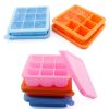 Square Safe And Soft Silicon Ice Cube Tray With Silicon Lid, Blue